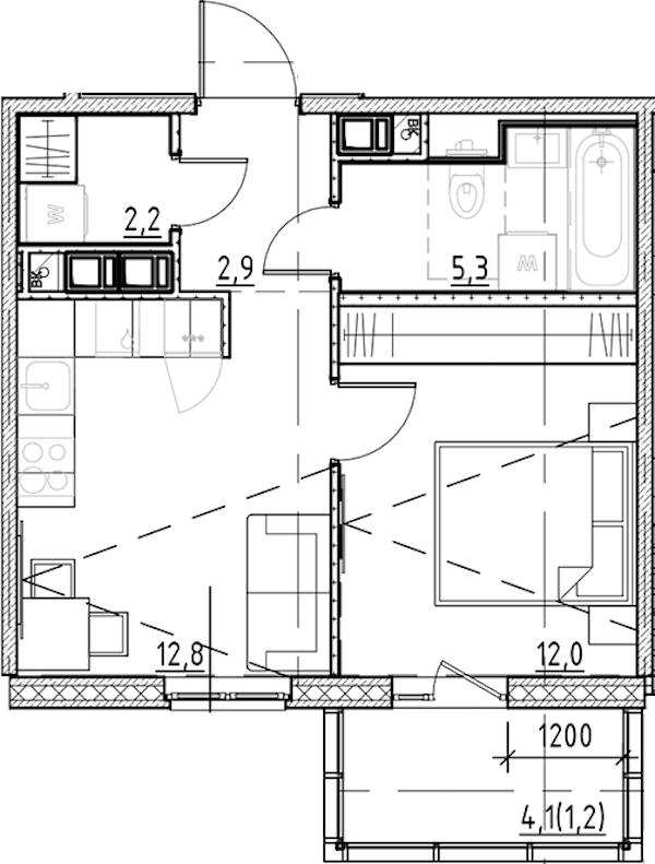 1-комнатная квартира 36.4 м², 7/8 эт., ЖК «Янила Форест»